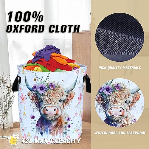 Miniatura 6 de Cesta de lavandería plegable impermeable de vacas de las tierras altas de la marca NUTAINLA, con tela Oxford, divertida bolsa de lona, cesta de
