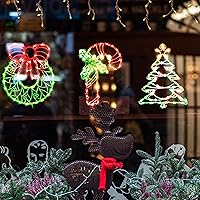 Vista 2 de Decoraciones navideñas iluminadas para ventanas, paquete de 3 luces de silueta de ventana de Navidad enchufables para Navidad, fiesta, hogar, patio