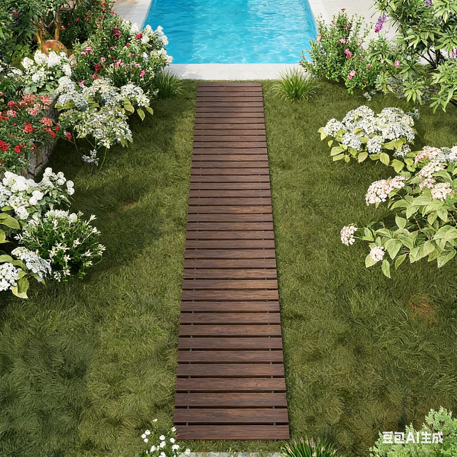 12FT Straight Wooden Garden Pathway Walkway Outdoor Roll Out Decorative Garden Non-Slip Patio Path Decorative Boardwalk Outdoor Road Floor for Backyard Beach Wedding Party
