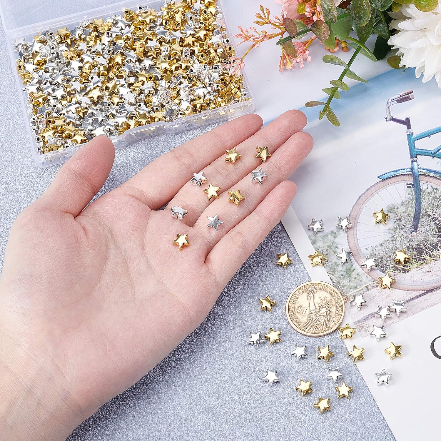 PH PandaHall 400pcs Star Silver Gold Beads Small Hole Spacer Beads Star Charm Beads for DIY Jewellery Necklace Earring Bracelet Handmade Crafts Supplies - Image 4