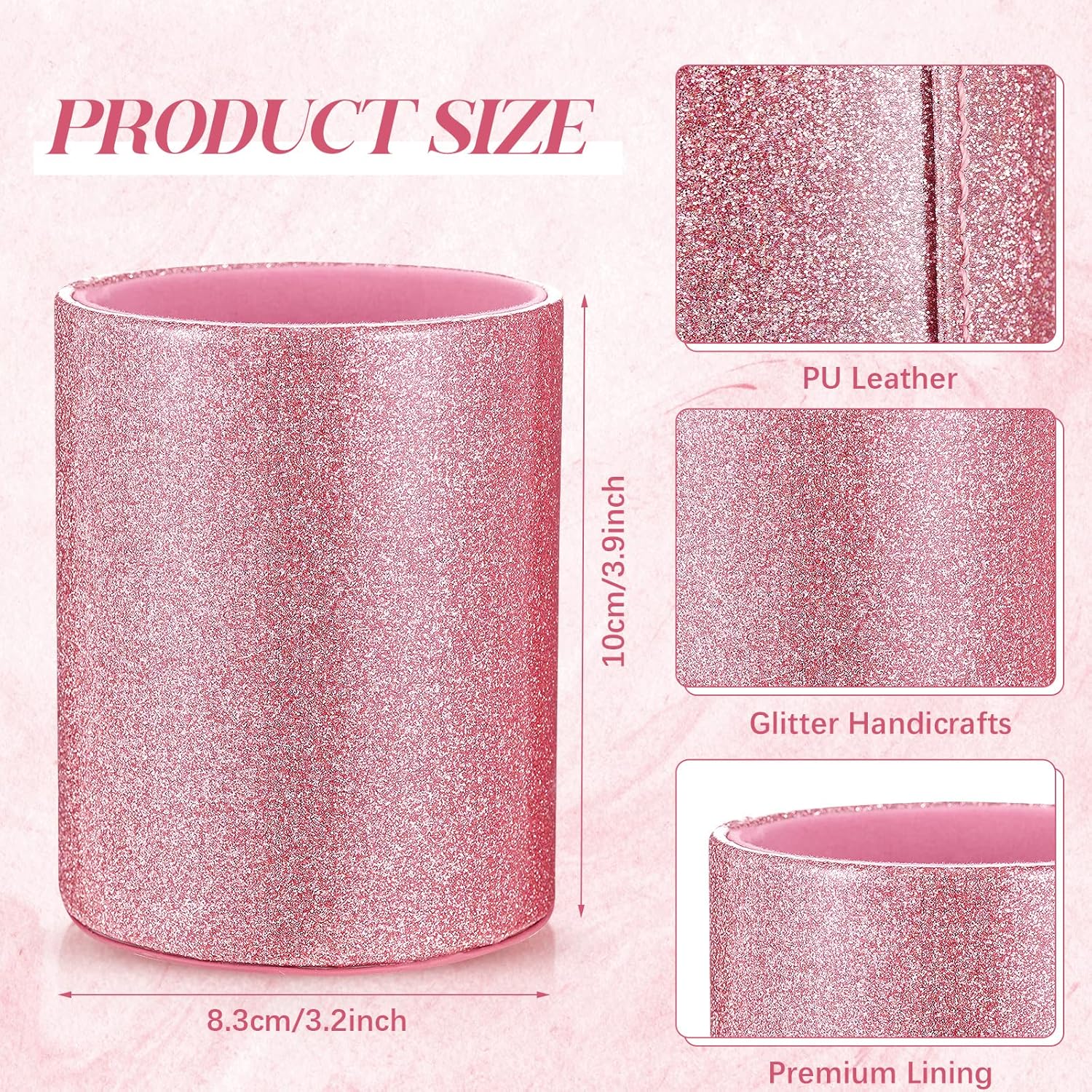 Sabary 8 Pcs Pink Pens with Pen Holder for Desk Glitter Crystal Diamond Cute Ballpoint Fancy Pencil Holder Bling Desk Organizer for Women Girls School Office Supplies Wedding Graduation Gifts