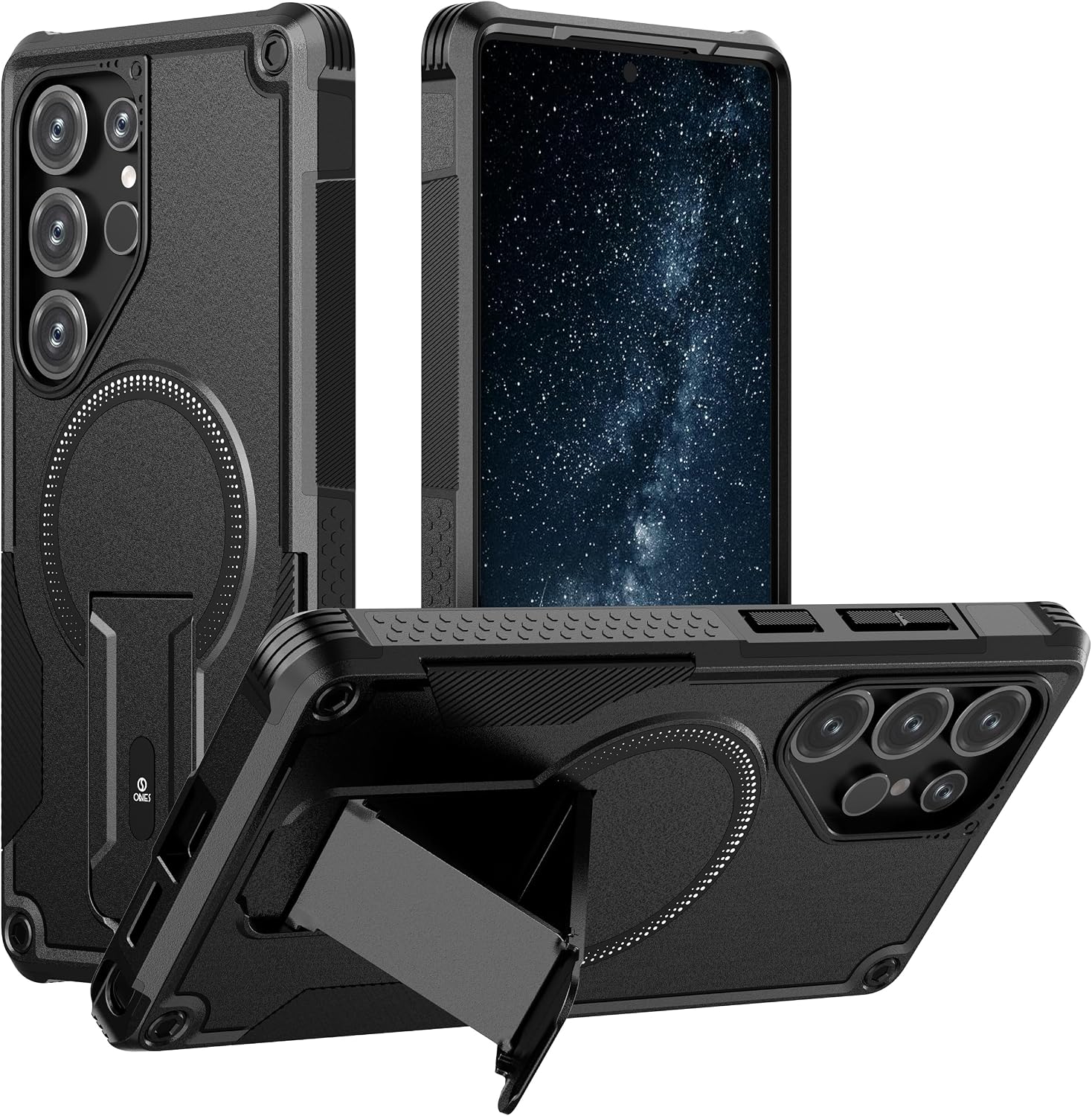 ONES for Samsung Galaxy S24Ultra Case,MIL Grade Drop Proof, Dual Layer Shockproof, Corner Airbag, Built-in Ring Stand, Compatible with MagSafe, Non-Slip Armor Phone Case, 6.8 Inch, Black