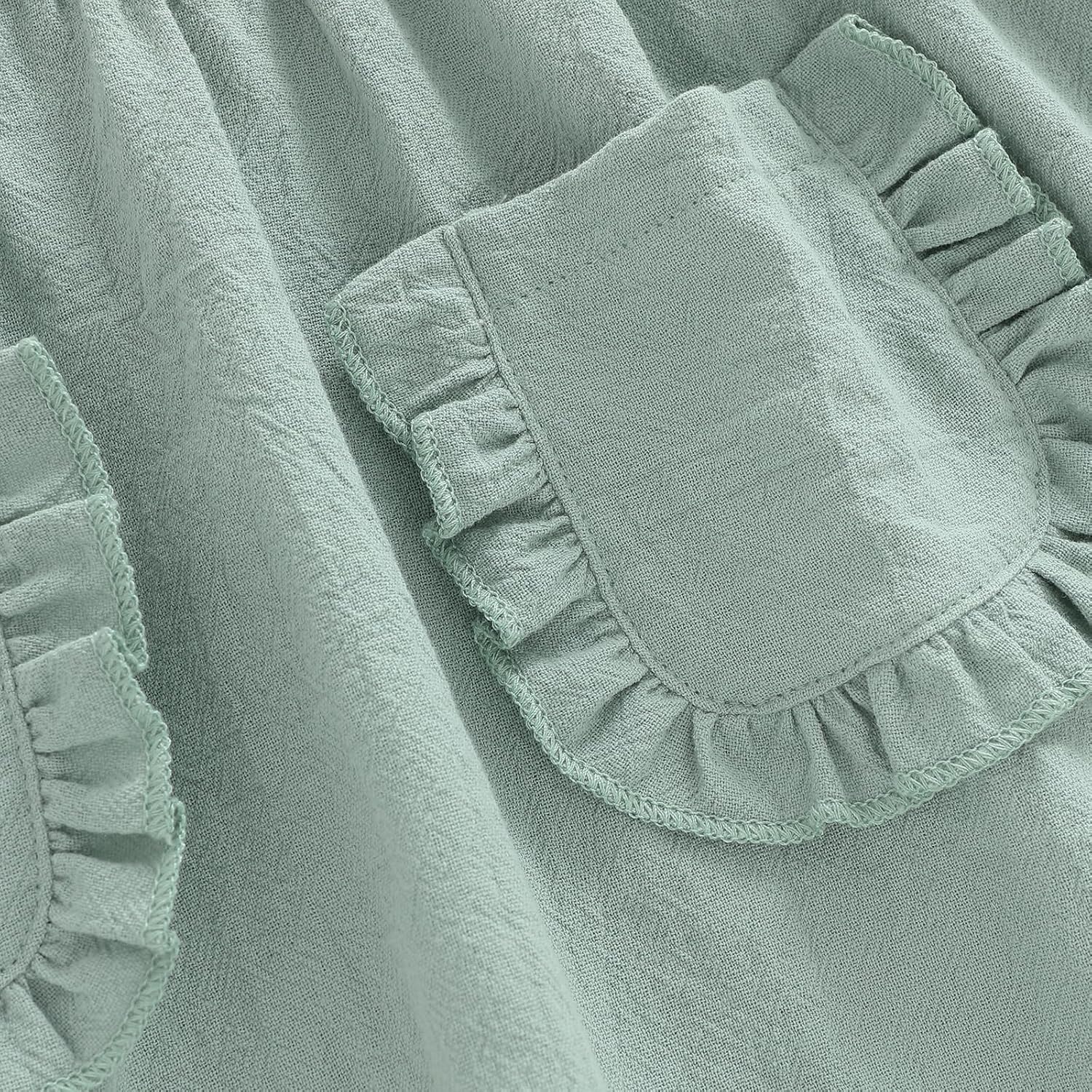 VISGOGO Toddler Baby Girl Dress Linen Long Sleeve Solid Color Girls 12 18M 2T 3T 4T 5T Dresses with Pocket for Fall Spring - Image 6