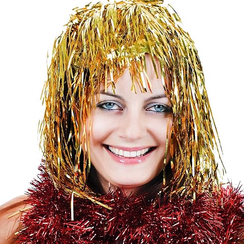 Miniatura 6 de Sumind 4 piezas de pelucas de oropel de aluminio para vestido elegante, peluca de fiesta brillante para adultos, suministros metálicos de cosplay