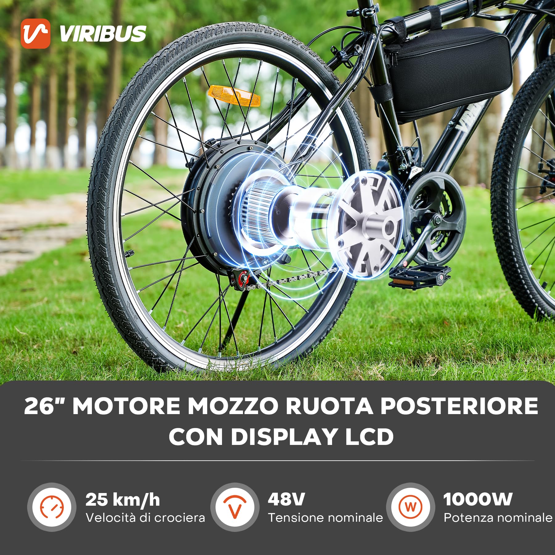 Viribus 500W/1000W/1500W Kit Conversione Bici Elettrica 36V/48V con Ruota da 26/28 Pollici Set Motore del Mozzo con LCD Sensore di Assistenza Pedalata