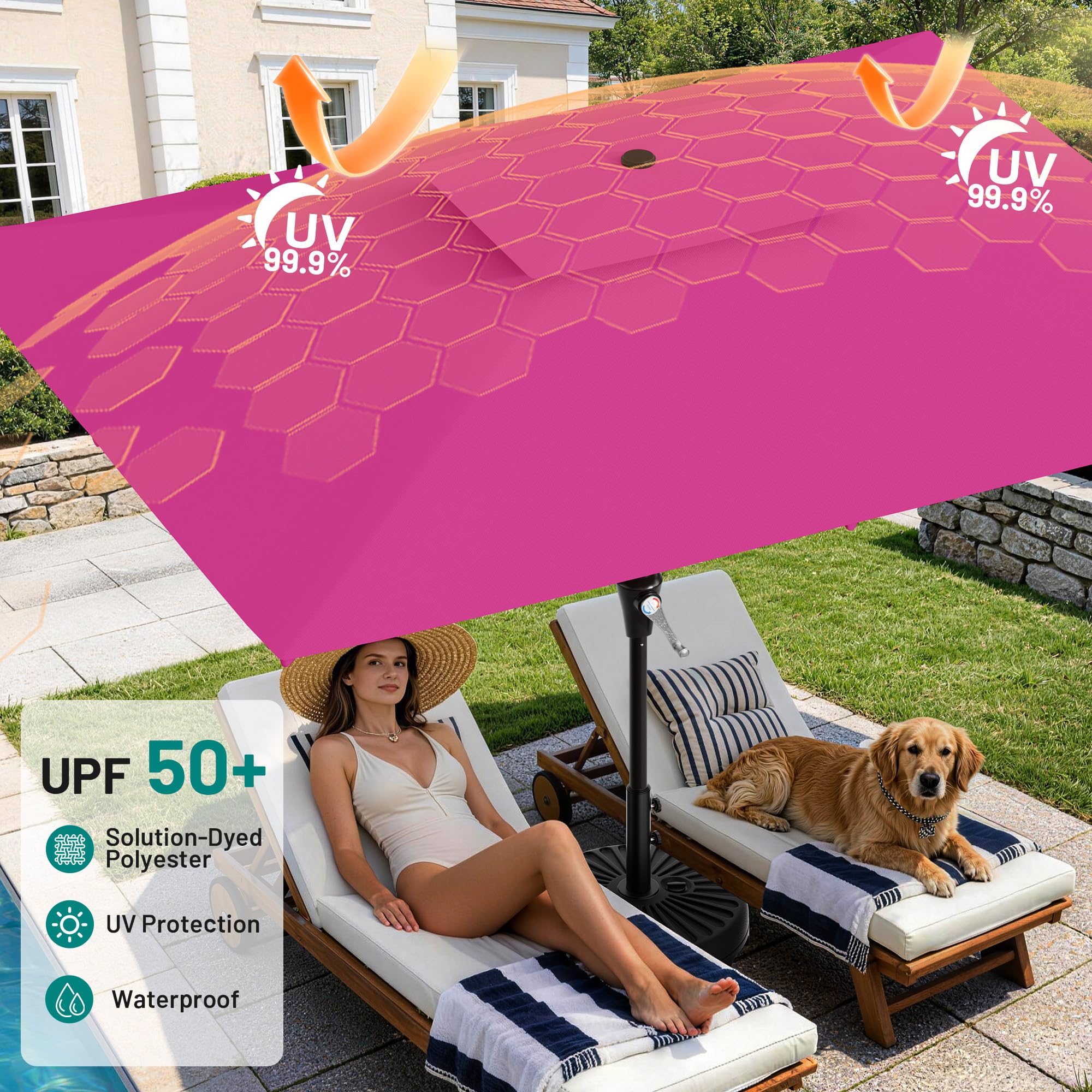 AreShark 8'x10' 2 Tiers Rectangular Patio Umbrella