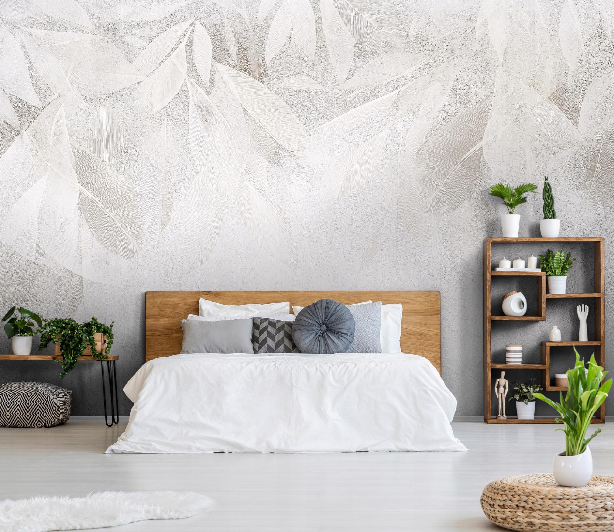 WallArena - Carta da parati fotografica - foglie 400x280 cm - Murale fotografico - Per soggiorno e camera da letto - Effetto 3D - con Colla - Beige botanico naturale