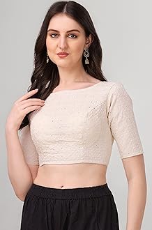 OOMPH! Traditional Cotton Fabric Blouse for Women | Elbow Length Sleeves | Wedding & Festival wear | Comfortable & Trendy Ethnic Wear | Readymade Blouse for Saree & Lehenga