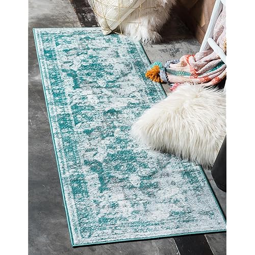 Unique Loom Sofia Collection Traditional Vintage Turquoise Runner Rug (2' x 13')