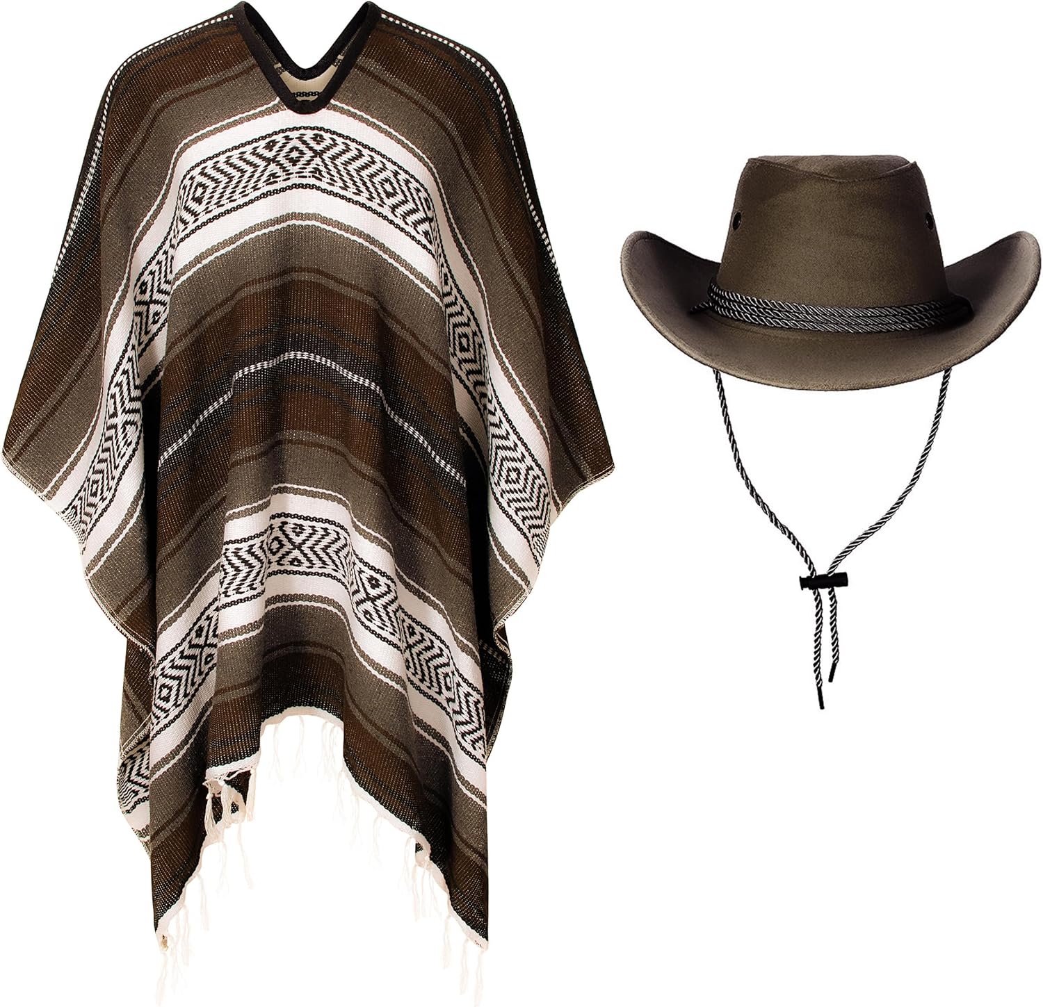 KAIPUTE Western Cowboy Costume Men's Cloak Hat for Adult Halloween Party Cosplay