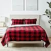 Amazon Basics 3-Piece Ultra-Soft Micromink Sherpa Bedding Set, Warm All Season Comforter, Full/Queen, Red Buffalo Plaid