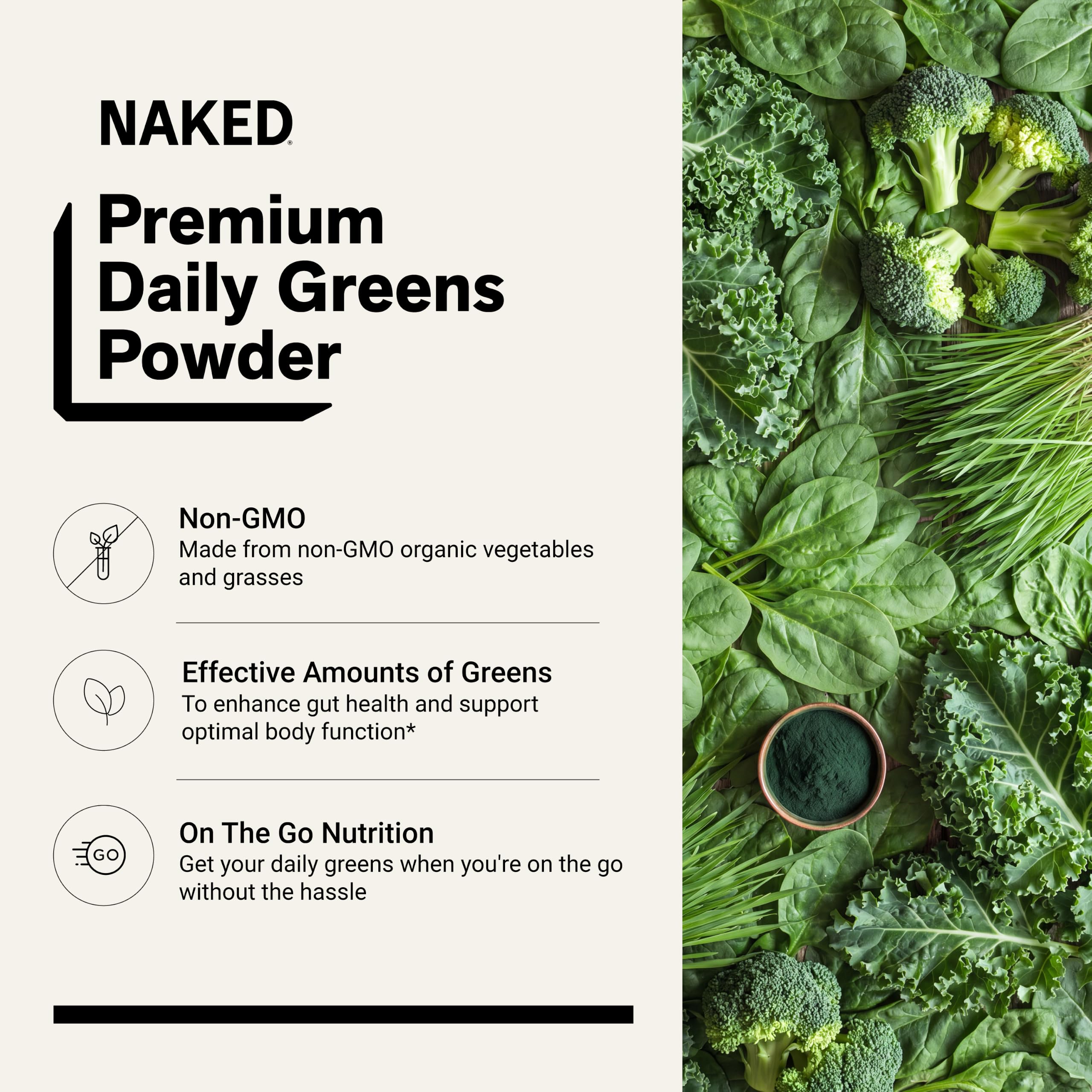 NAKED Super Greens Powder Organic Greens Supplement - Only 10 Premium Ingredients - Vegan, Non-GMO, Prebiotic and Probiotic - 35 Servings — Amazon image 2