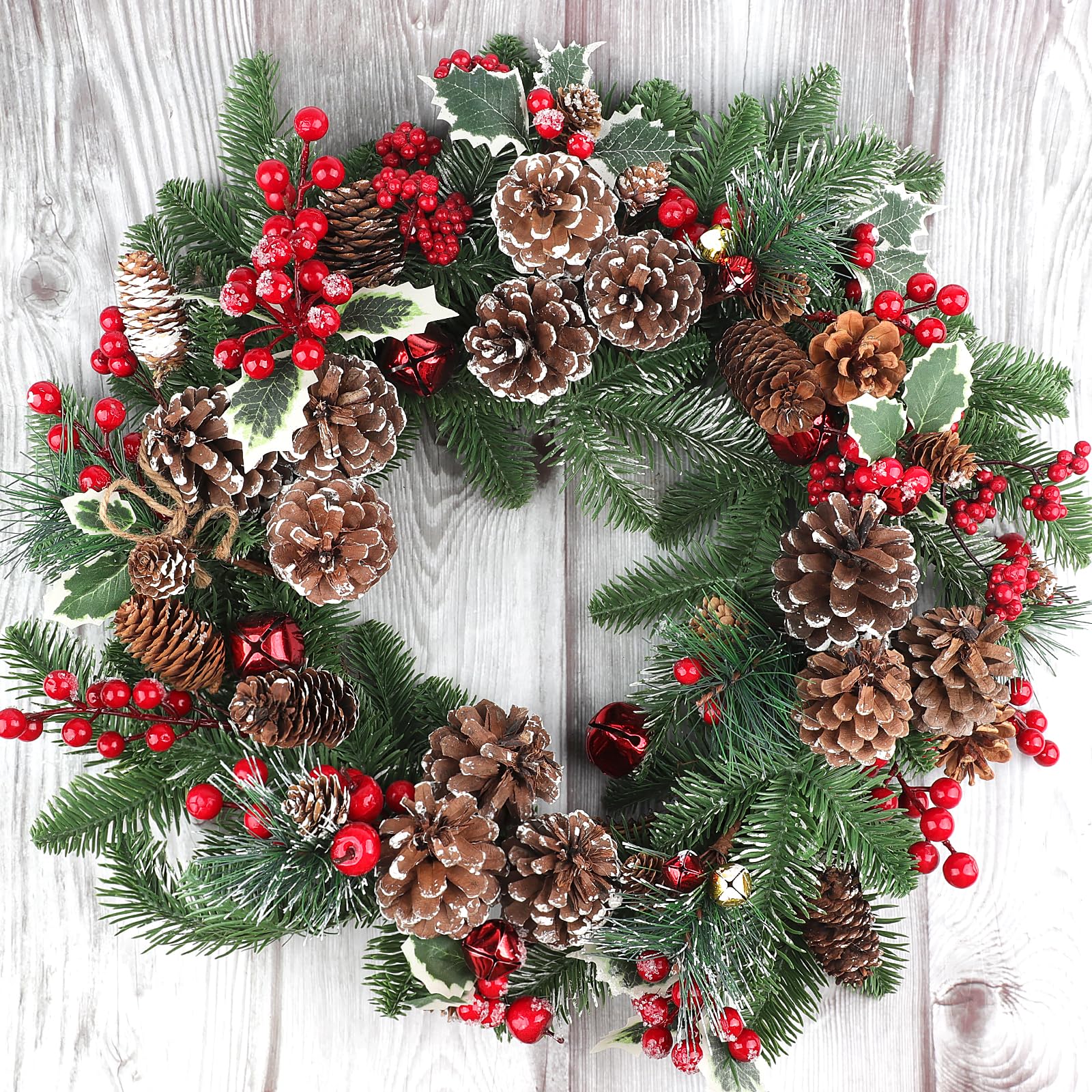 Songjum 36 PCS Artificial Christmas Pine Picks Christmas Berries Artificial Stem with Pinecones Apples Bells Christmas Flower Picks for Christmas Tree Wreath Arrangement Winter Holiday Decor - Image 4