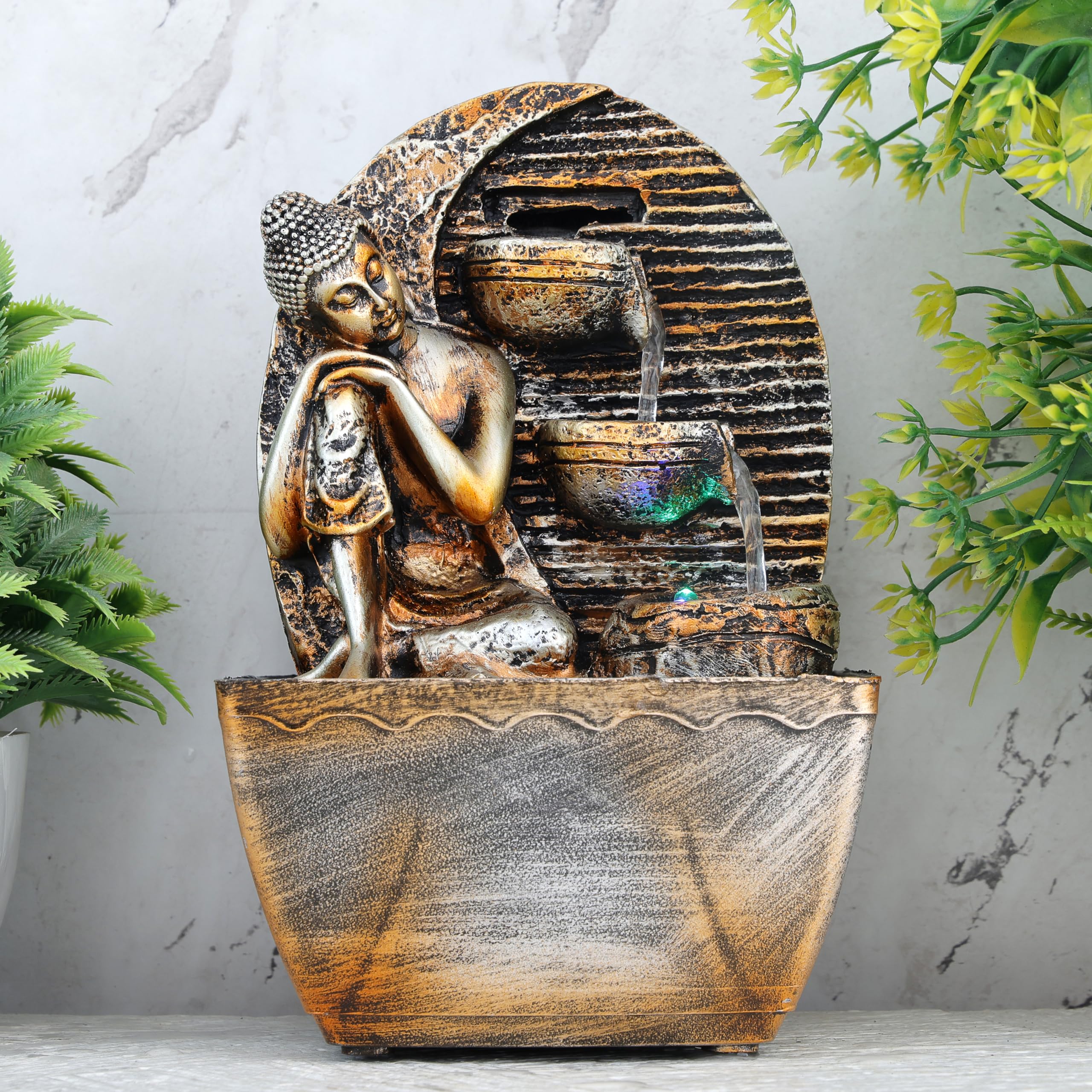 Global Grabbers Polyresin Table Top Indoor Outdoor Water Fall Fountain with LED Lights Home Decor Decoration Gift Gifting Items-A_ORG-SF40-image-13