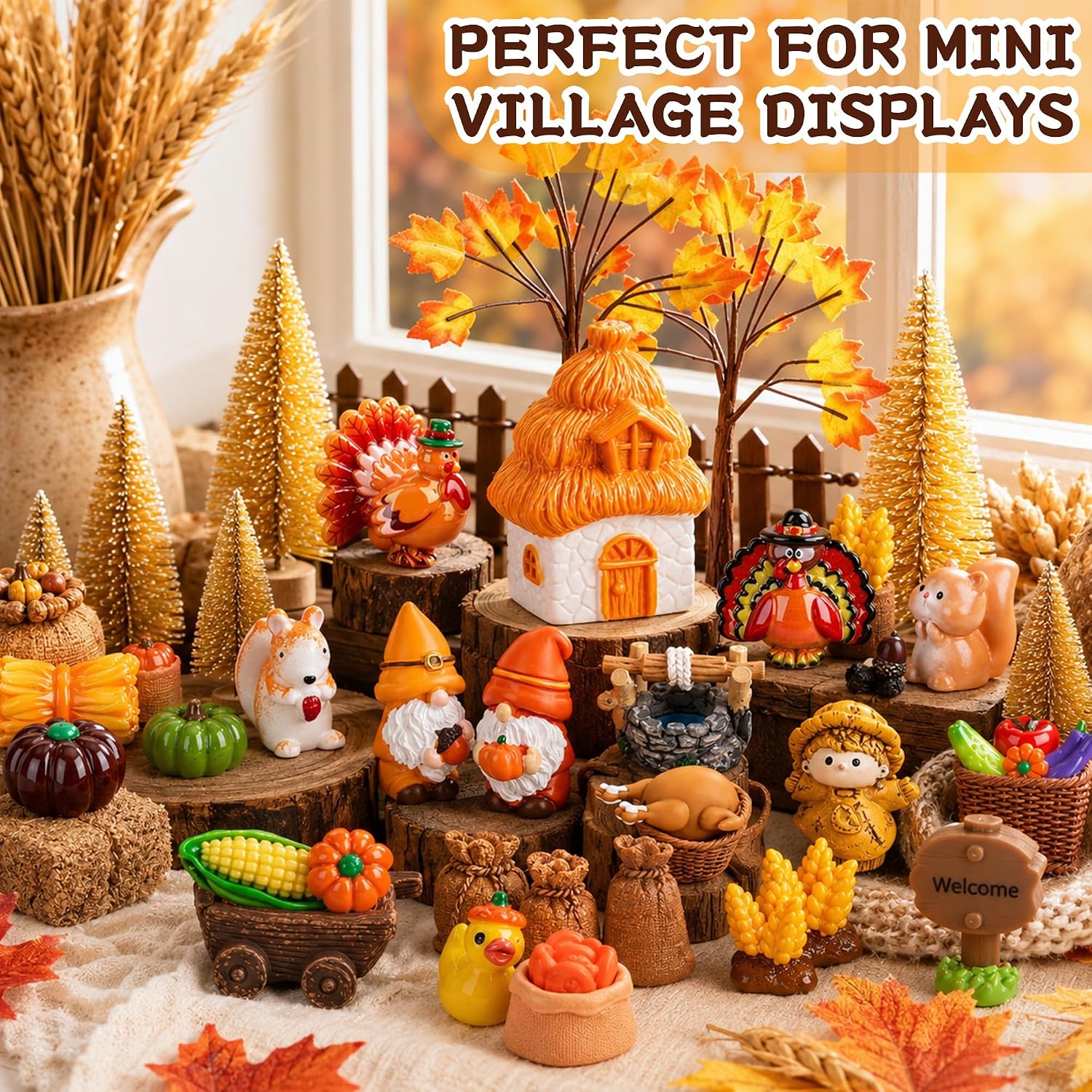 82PCS Fall Village Accessories Set Autumn Miniature Fairy Garden Figurines