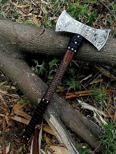 Miniatura 4 de Hacha vikinga de doble cabeza: hacha de batalla medieval de doble filo de 28 pulgadas con mango de madera de fresno | Hacha de regalo y juego de
