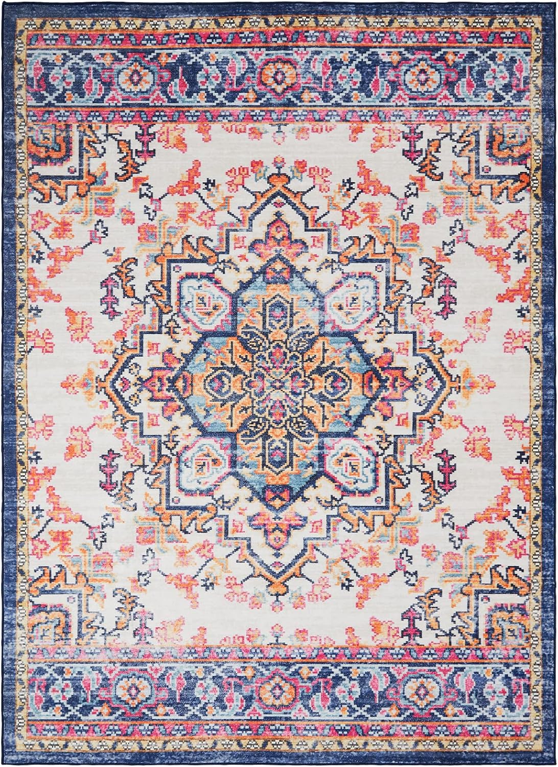 GAOMON 8x10 Area Rug Vintage Bohemian Washable Area Rug Indoor Medallion Floor Carpet Rug Stain Resistant Foldable Accent Rug Lightweight Kitchen Living Room Bedroom Dining Room, Multi