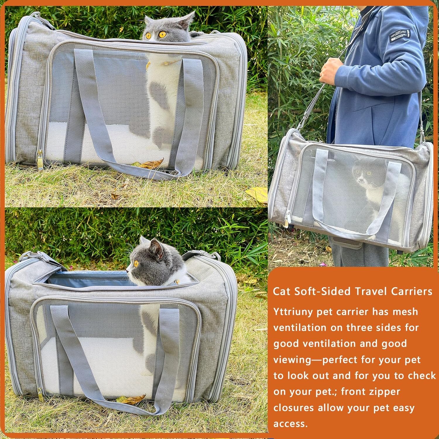 Transporttasche für Katze Hund, Faltbare Tragbar Katzentransportbox Hundetransportbox für Mittel Kleine Haustiere Katzen Hunde, Katze Tragebox Tragetasche bis 15lbs(Grau, M)