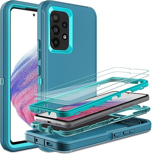 Funda para Galaxy A53 5G con 2 piezas de película nano a prueba de explosiones, 3 en 1, cuerpo completo, a prueba de golpes, funda de protección