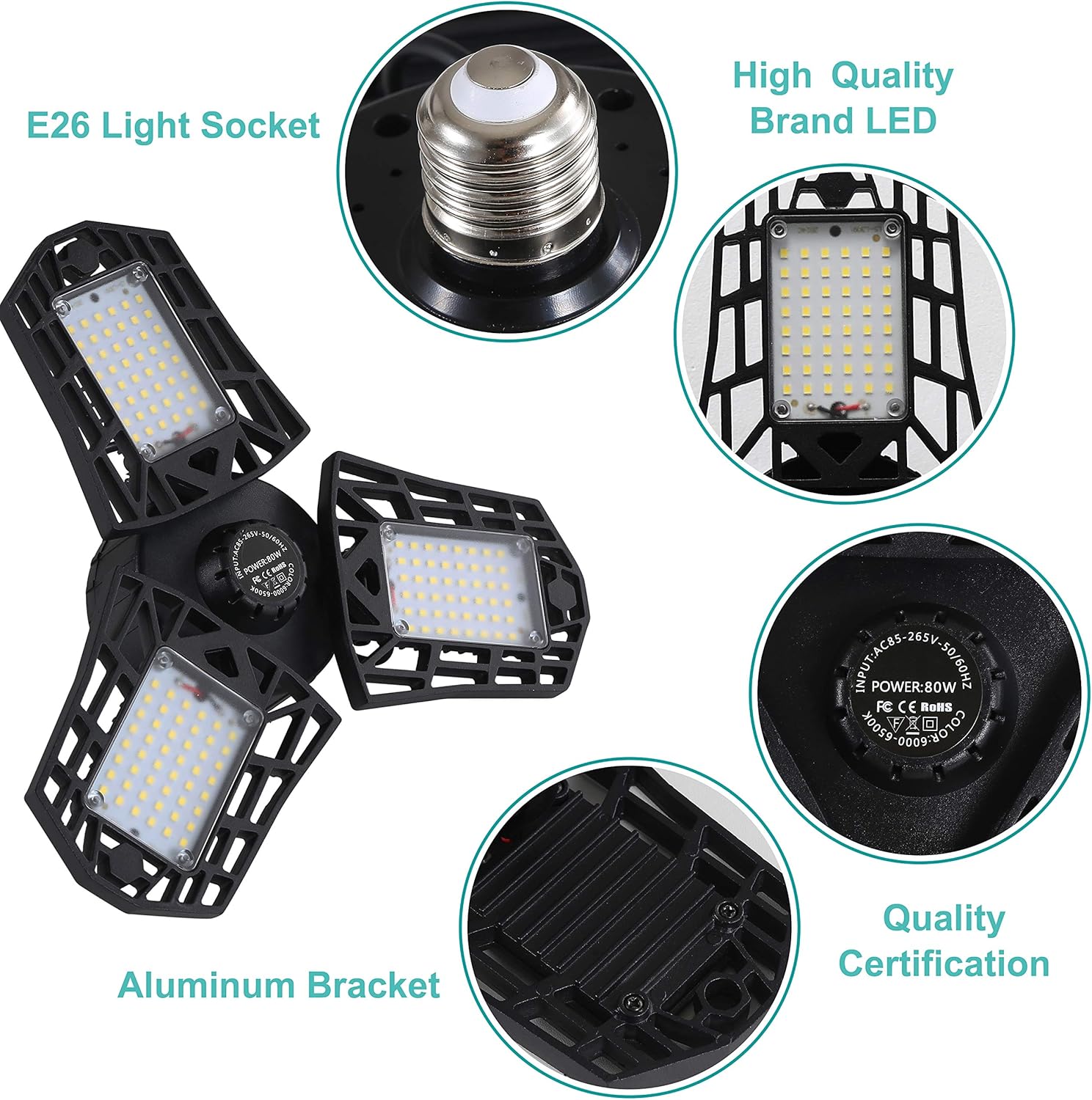 Bеѕt Quаlіtу 🔥 2-Pack LED Garage Lights, 80W Adjustable Trilights Garage Ceiling Light, High Bay Deformable LED Corn Light Bulbs with 8000LM 6500K for Basement Cellar (80.00W)