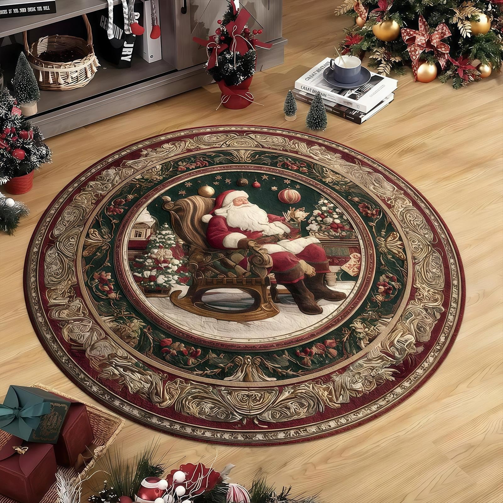 3D Christmas Rugs Optical Illusion Round Mat, Realistic 3D Xmas Rug — image 1