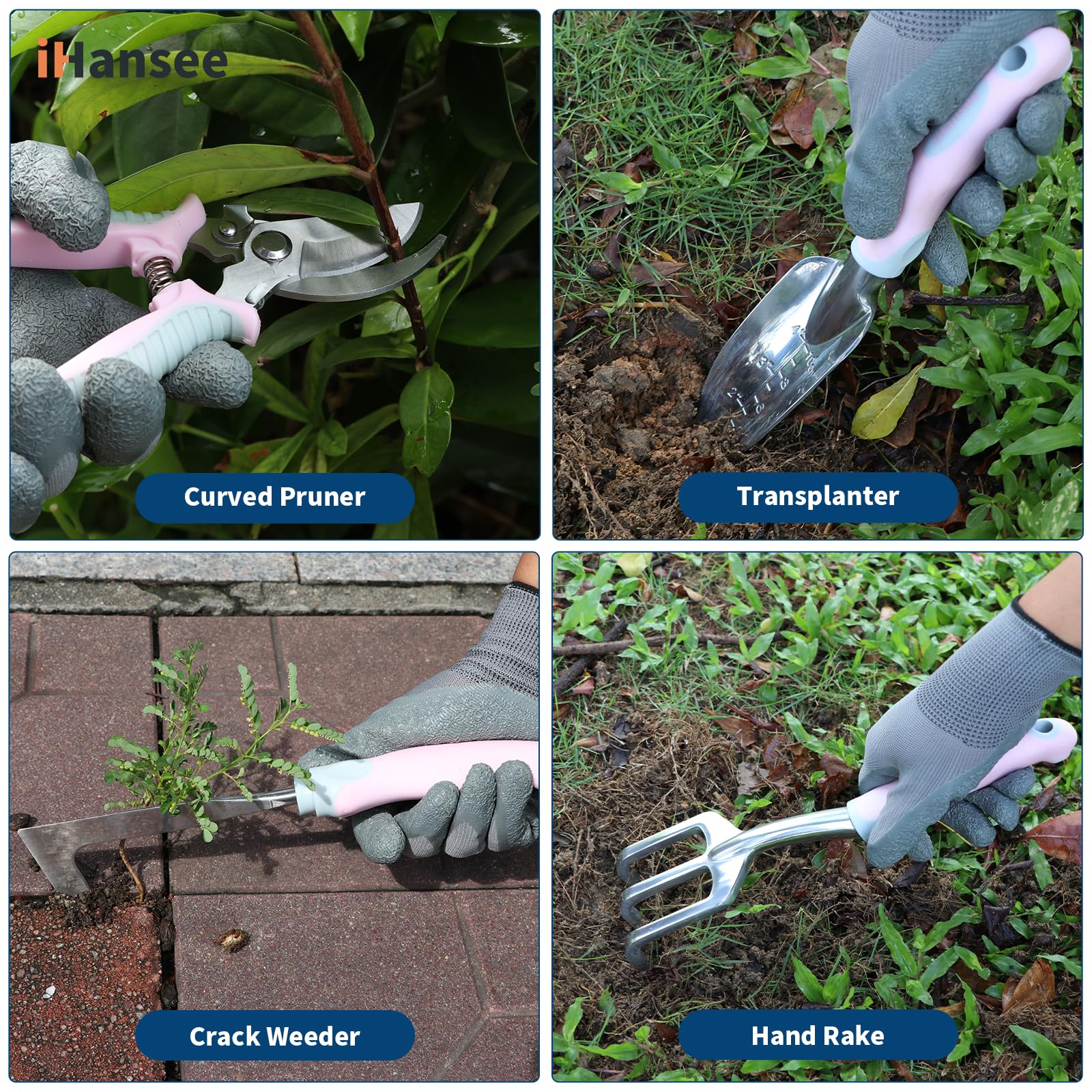 Juego de Herramientas de jardín de Aluminio de 12 Piezas con Mango Antideslizante, Almohadilla de Rodillas, Delantal, Guantes y Bolsa organizadora, Herramientas de paisajismo, Regalo para