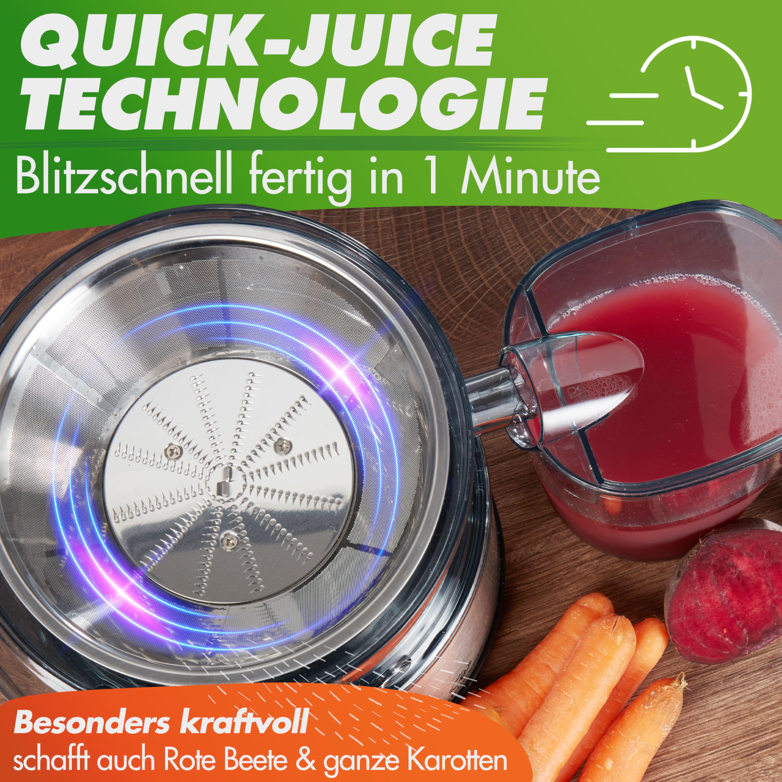Nutrilovers QUICK-JUICER MAX sokowirówka do owoców i warzyw, otwór wsypowy XXL, sitko ze stali nierdzewnej, zewnętrzny pojemnik na wytłoczyny, 800 W, w zestawie bez BPA, w zestawie butelka na napoje +