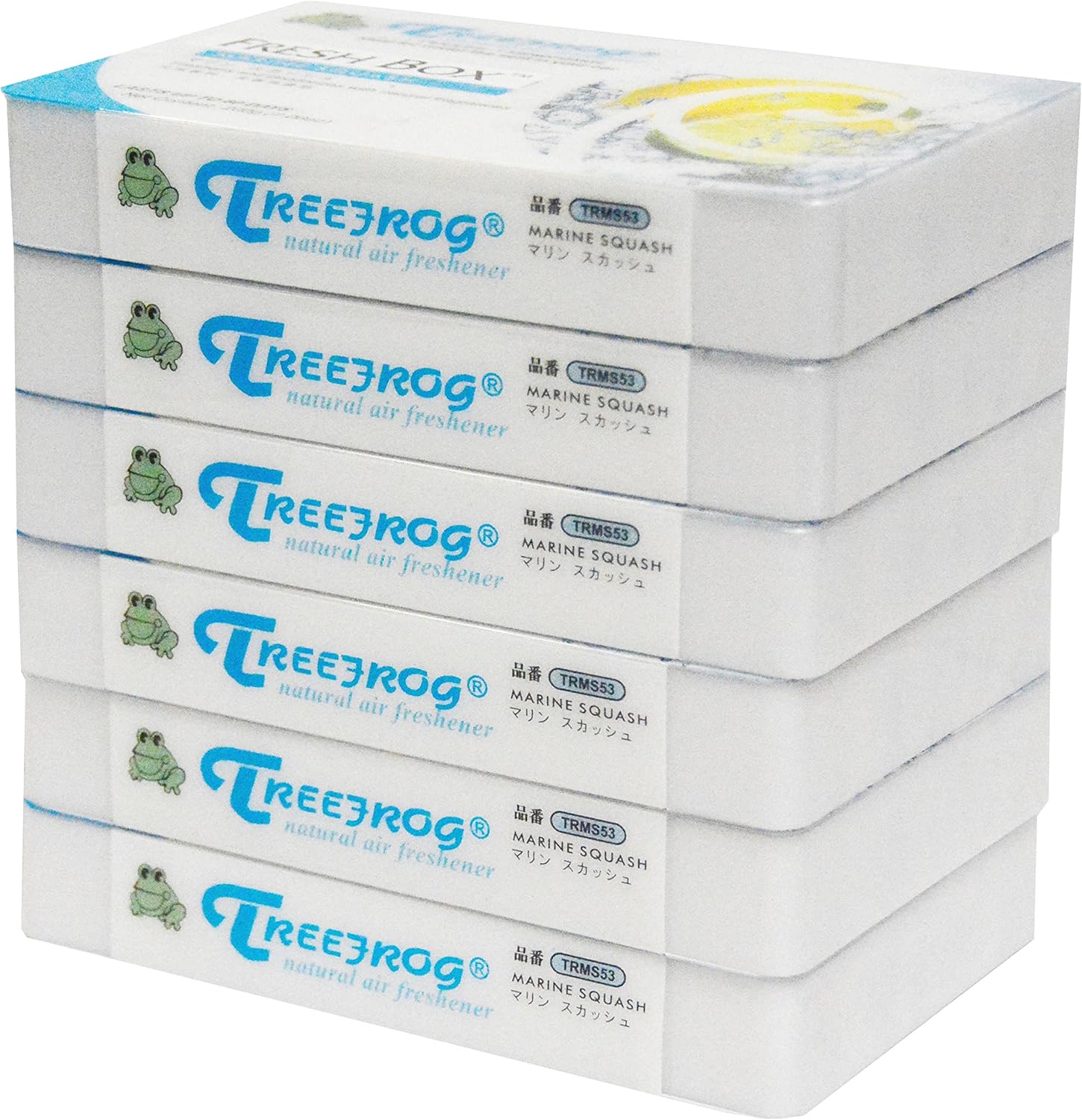 6 Pack Treefrog Natural Air Freshener Fresh Box (AKA Xtreme Fresh) Marine Squash Scent - Refreshing Lime + Lemon Scent Fragrance