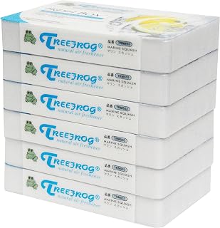 6 Pack Treefrog Natural Air Freshener Fresh Box (AKA Xtreme Fresh) Marine Squash Scent - Refreshing Lime + Lemon Scent Fragrance