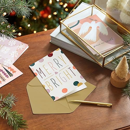 Miniatura 2 de Hallmark Surtido de tarjetas de Navidad en caja boho (16 tarjetas y sobres) rosa pastel, morado, verde esmeralda, paloma