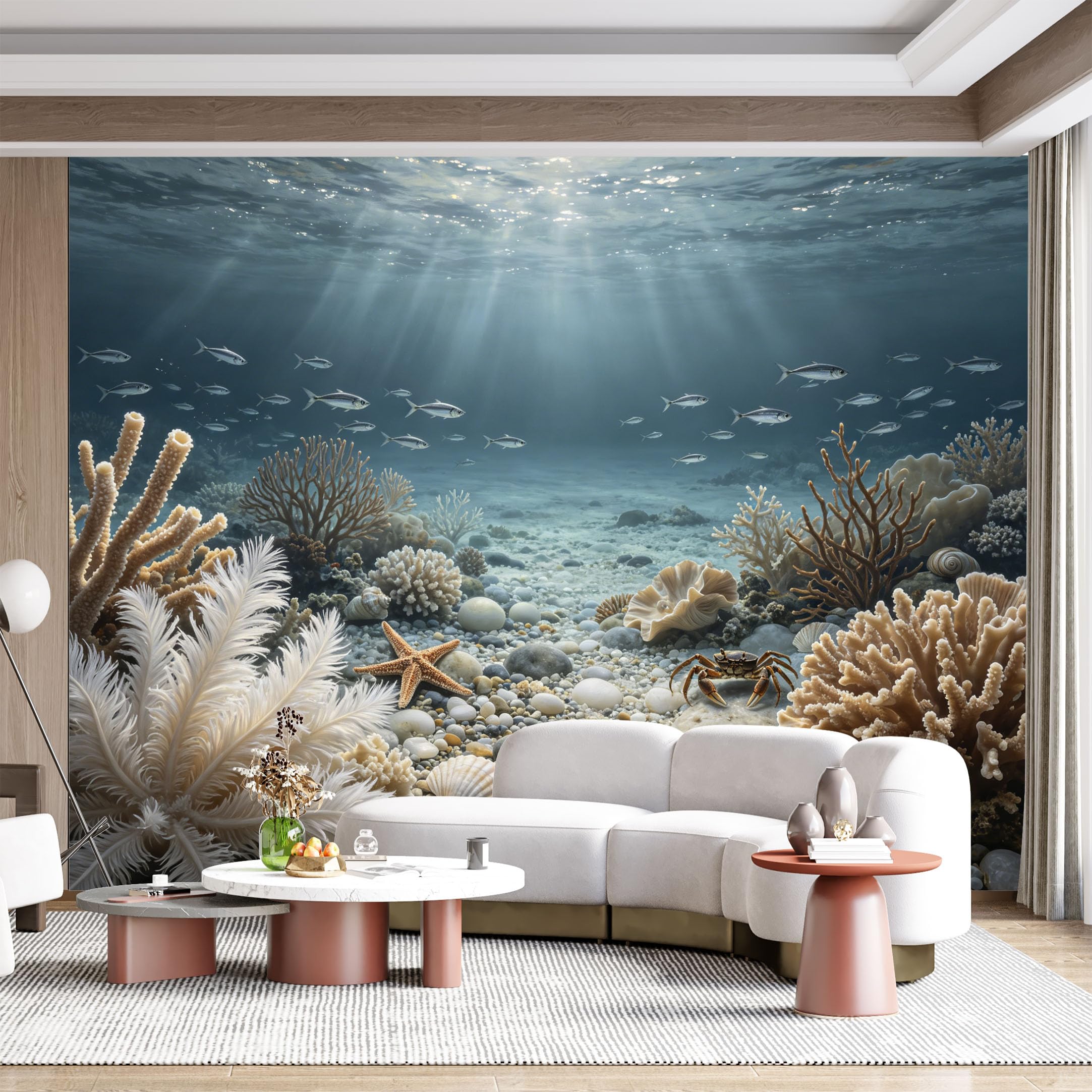 Custom Size Wall Mural Underwater Ocean Marine Seascape Coral Reef Fish Starfish Crab SelfAdhesive Wall Fabric Removable for Home Office Decor
