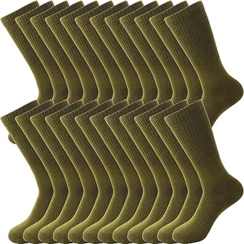 12 Pairs Army Socks Green Military Socks Warm Long Boot Sock Army Cotton Sock for Men Women Working Outdoor Sports