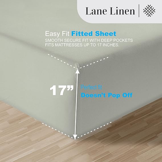 LANE LINEN Luxury 100% Egyptian Cotton Bed Sheets - 1000 Thread Count 4-Piece Mineral Calking Set Bedding Sateen Weave 16" Deep Pocket (Fits Upto 17" Mattress)