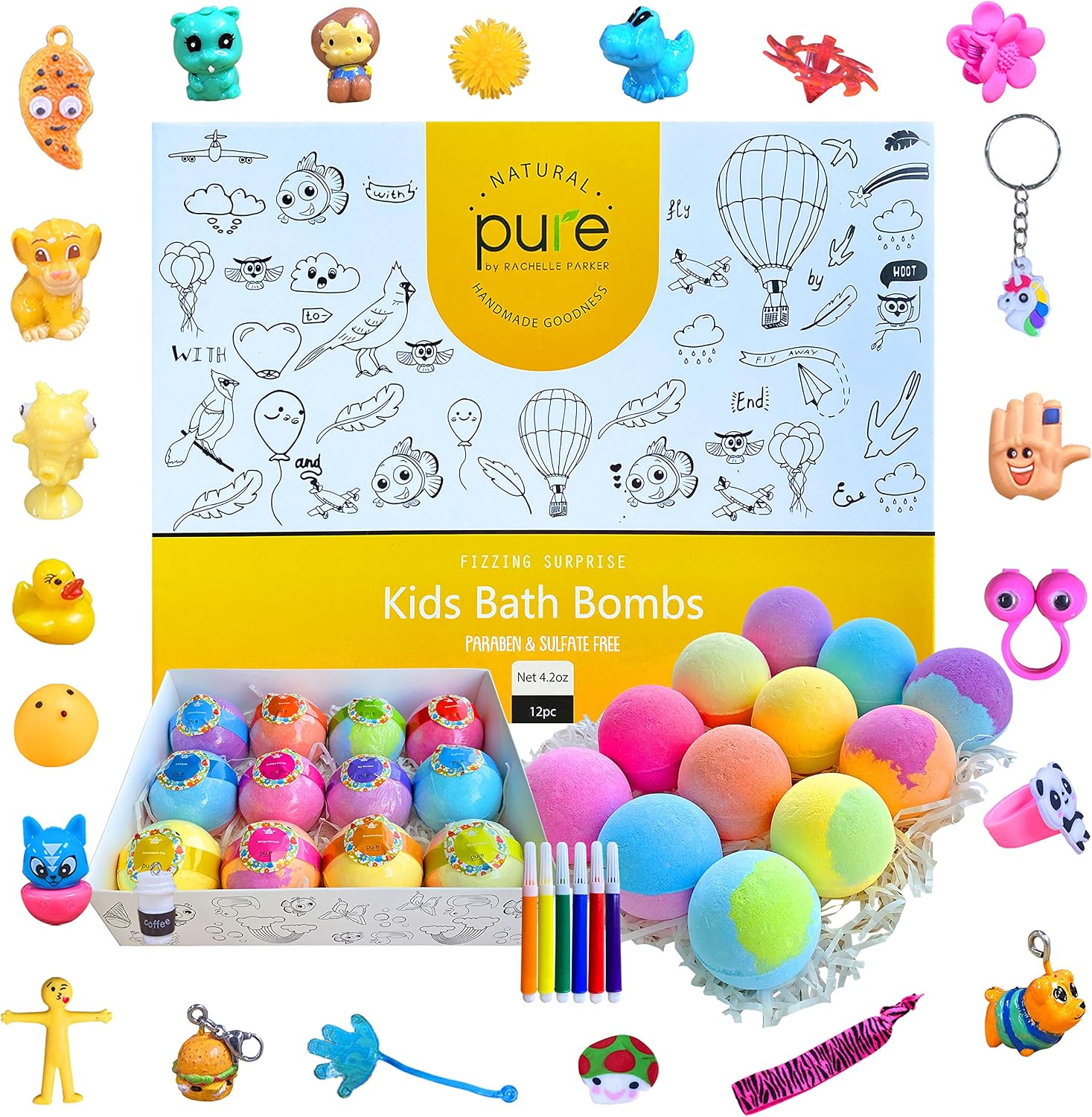 Kids Bath Bombs Gift Set - 12 4.2 oz Surprise Bath Bombs for Kids with Toys Inside! Make Bathtime Fun with Moisturizing Bath Bombs with Surprise Inside!