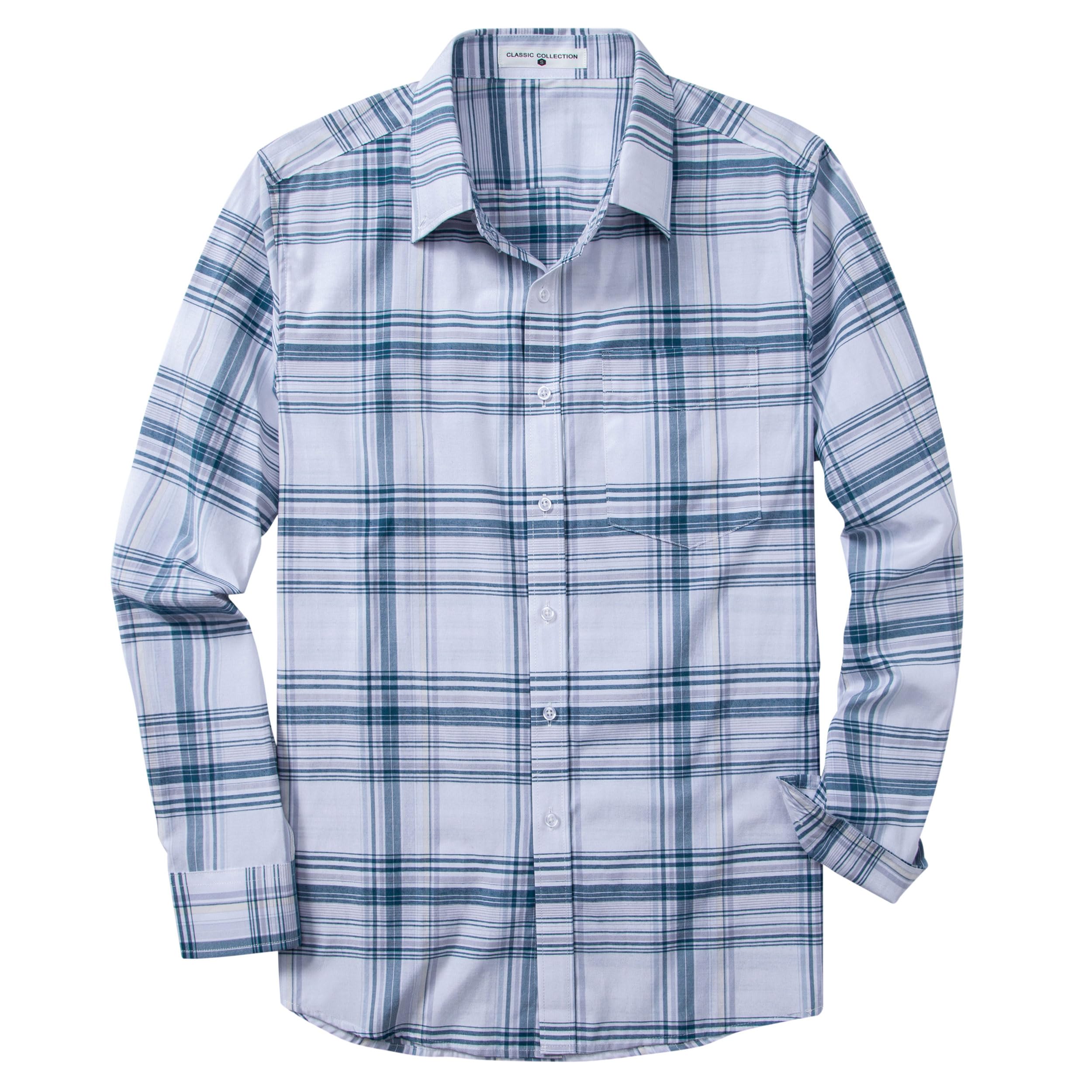 MUSE FATH Mens Long Sleeve Summer Lightweight Plaid Casual Shirts Soft Button Down with Pocket
