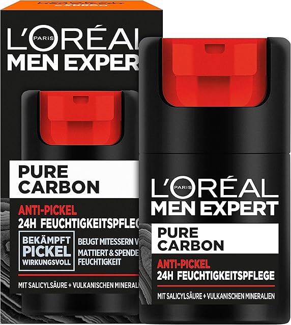 L'Oréal Men Expert Krem nawilżający przeciw pryszczom, skutecznie zwalcza pryszcze, czyste włókno węglowe, 1 x 50 ml