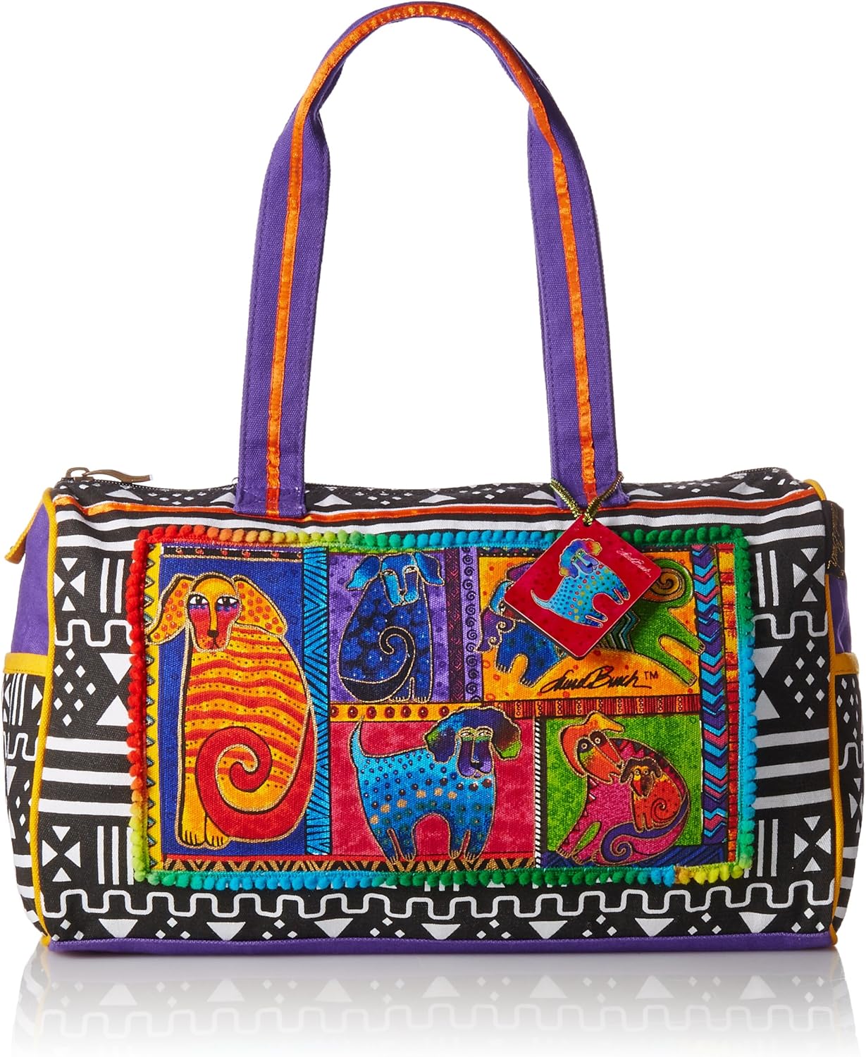 Laurel Burch 277726 Medium Satchel Zipper Top 15"X5"X10", Dog Tails Patchwork