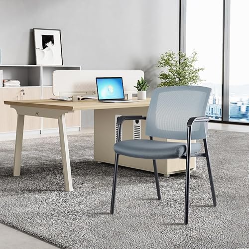 Miniatura 2 de CLATINA Silla de recepción de oficina, respaldo de malla apilable con soporte lumbar ergonómico y cojín de asiento grueso para sala de conferencias
