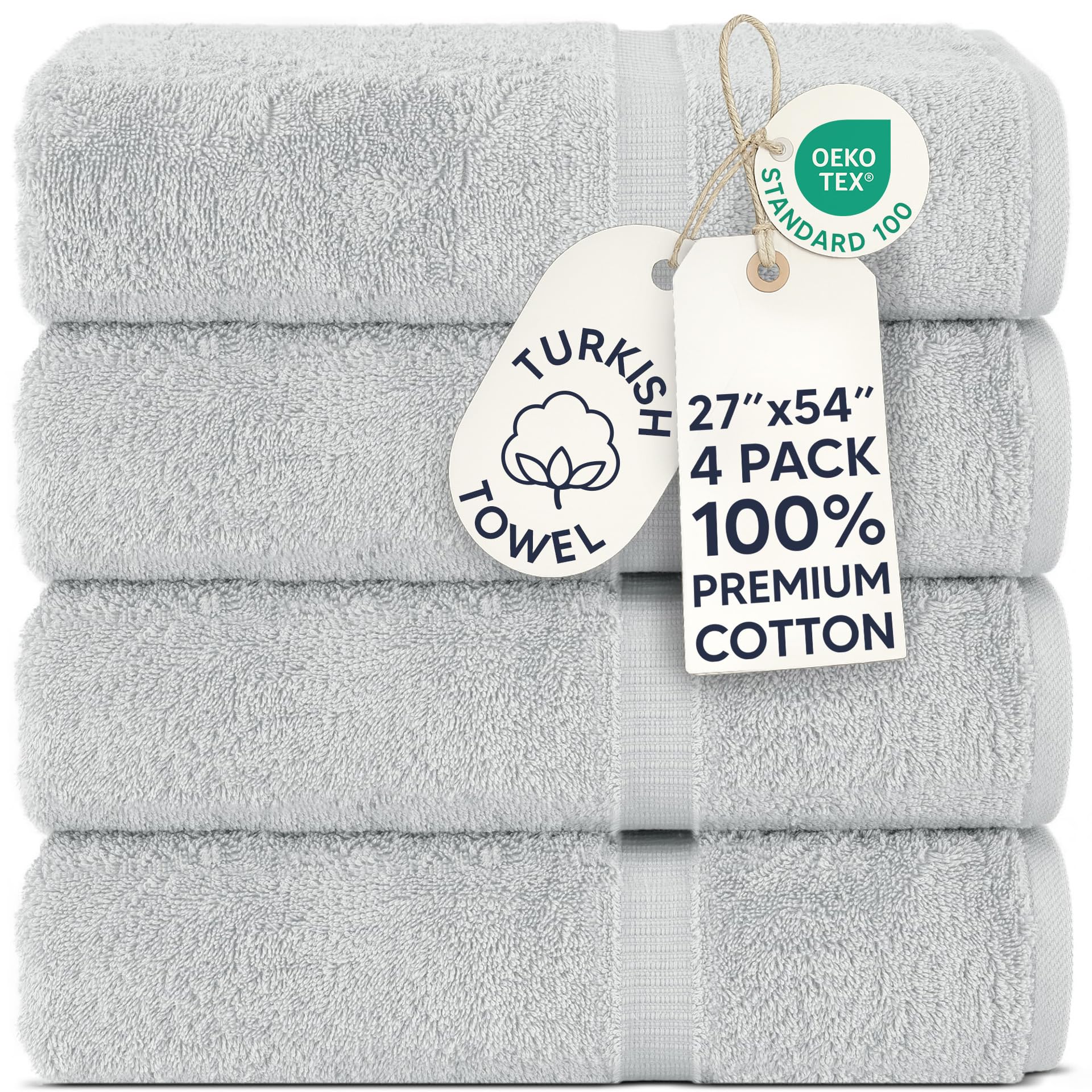 Chakir Turkish Linens Asciugamani turchi di qualità alberghiera e da spa, in 100% cotone di alta qualità, morbidi e assorbenti (grigio argento, set da 4)