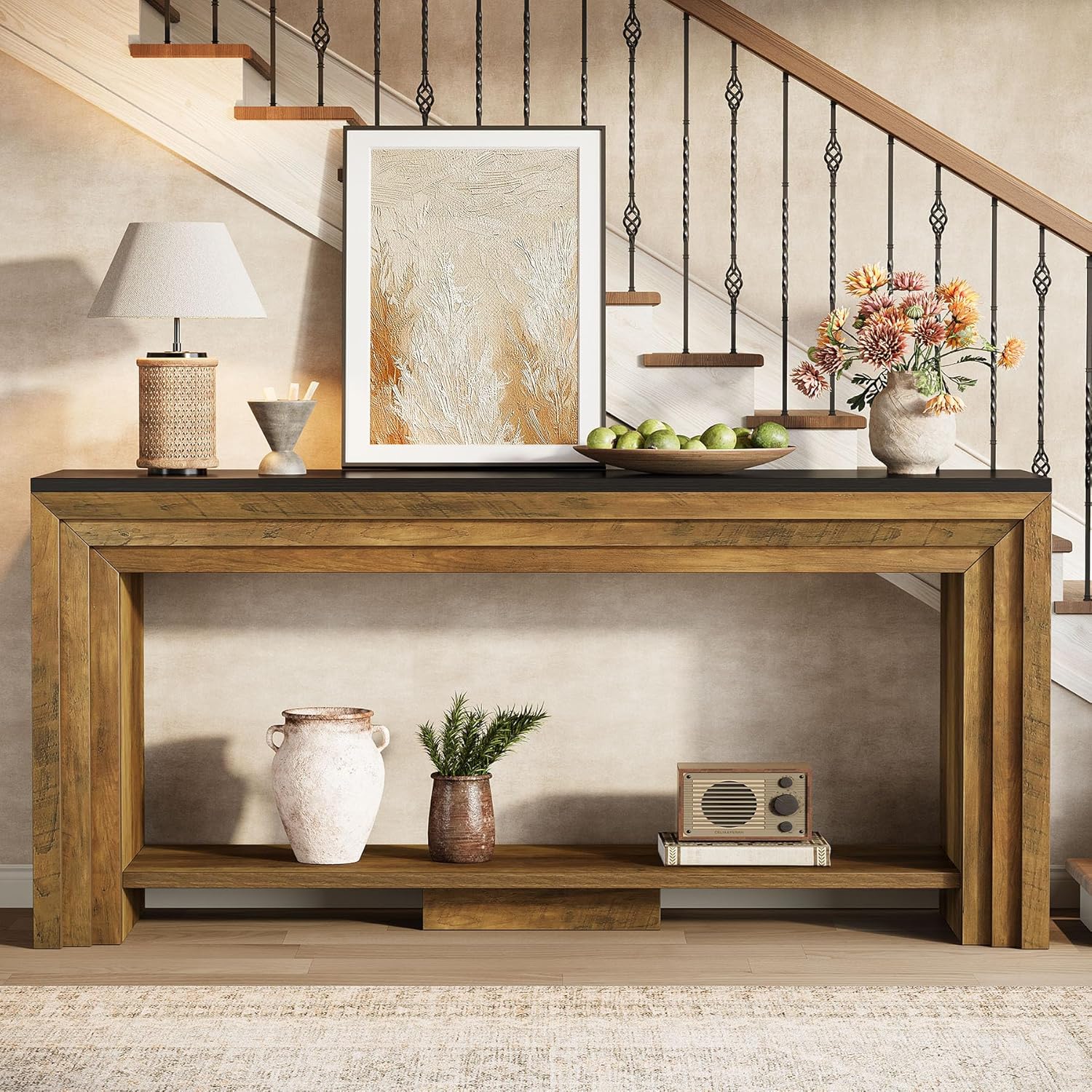 Tribesigns 70.9 Inch Long Console Table, Farmhouse 2-Tier Wooden Sofa Table with Storage, Space-Saving Behind Couch Accent Table for Living Room, Entryway, Hallway and Foyer