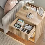 Night Stand Set of 2 Nightstands with Drawer Storage Lights Bed Side Table End Table Large Modern Wood Wide Bedside Stand Mid Century Night Stands for Bedroom Living Room Sofa Couch Office, Natural