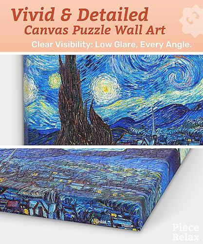 Miniatura 3 de PieceRelax Lienzo decorativo para pared, 366 piezas de plástico para adultos, Vincent Van Gogh, La noche estrellada, regalo único y decoración del