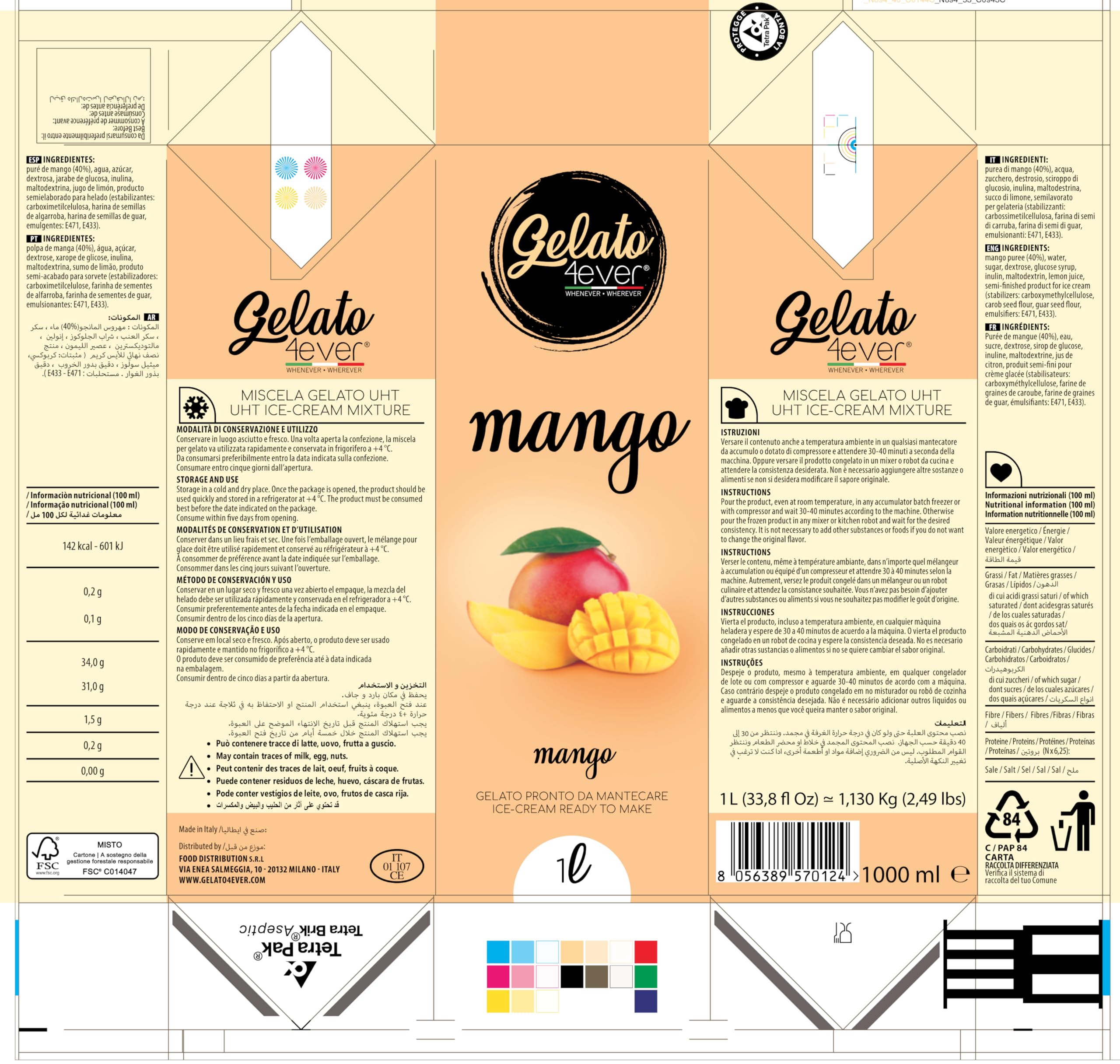 Gelato 4ever - helado listo para batir (Mango)