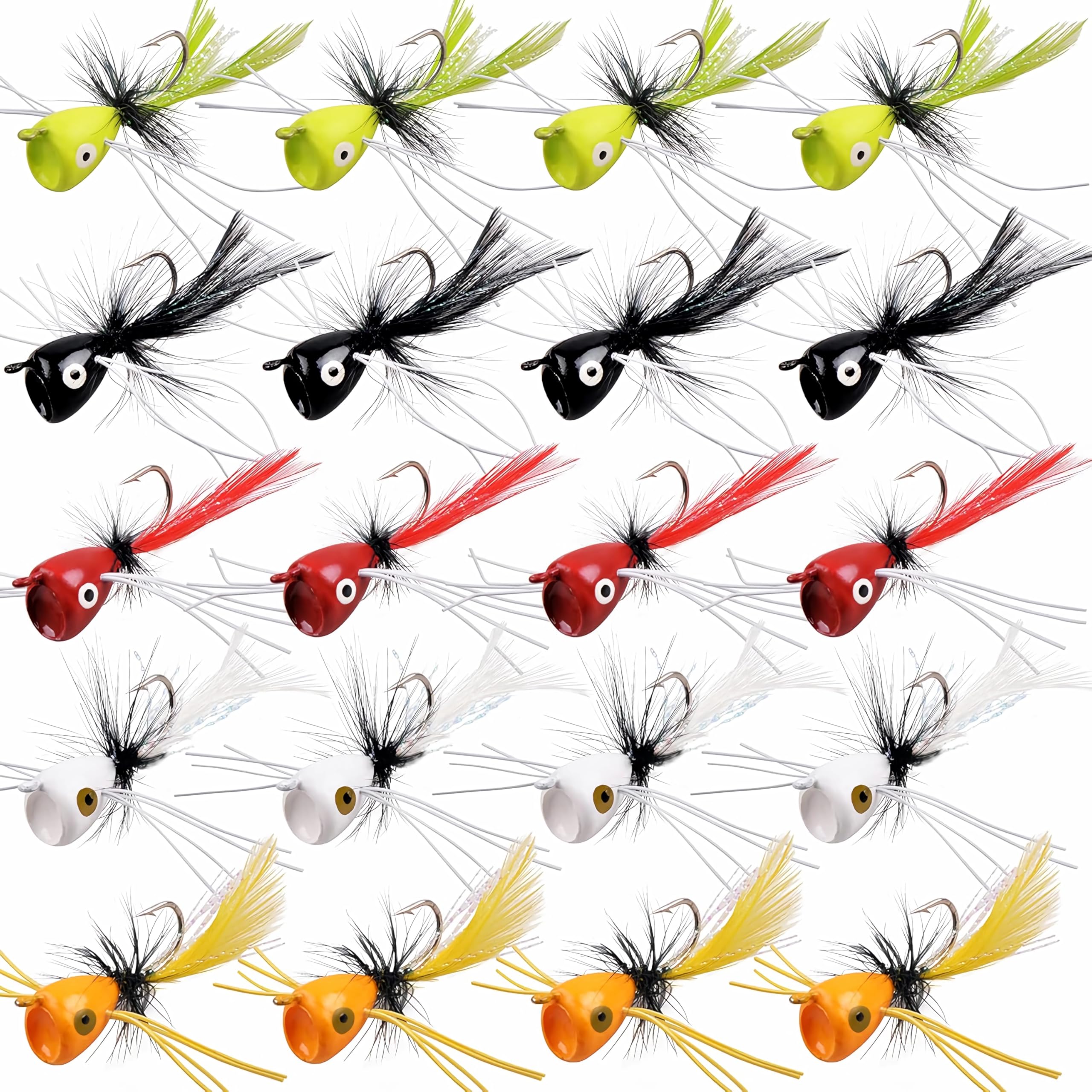 Fly Fishing Popper Flies Kit, 12pcs/20pcs Dry Flies Fly Popper Lures Bass Popper Fly Fishing Lures Topwater Popping Bug Flies for Panfish Bluegill Bass Sunfish Trout Salmon