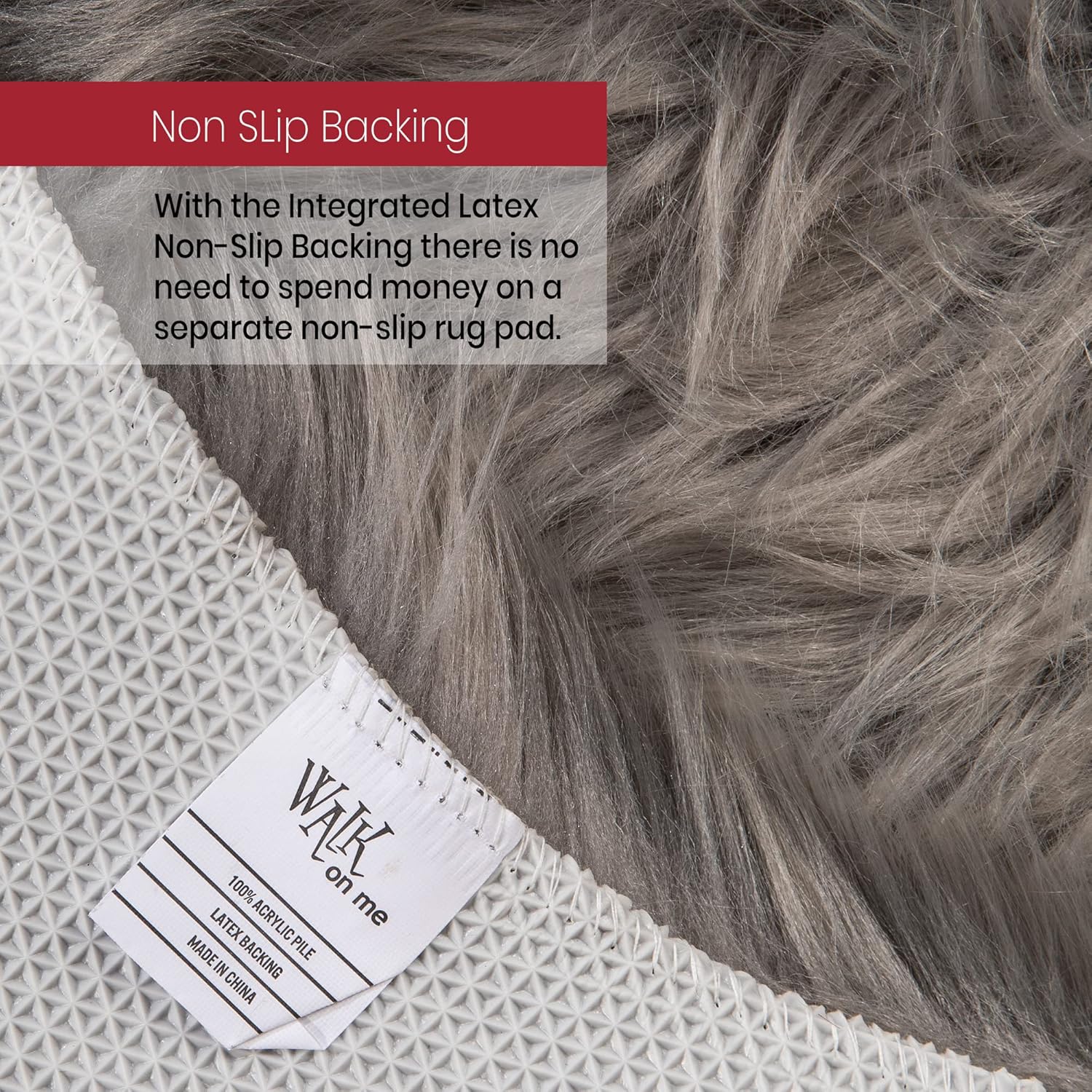 Walk on Me Gray Faux Fur Sheepskin Rug: Ultra Soft, Super Thick, Fluffy 2x3 Feet Pelt for Living Room, Bedroom, or Office, Acrylic, Latex, Non-Slip