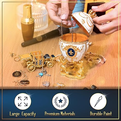 Miniatura 2 de Réplica decorativa de huevo ruso Faberge extra grande 6.6 pulgadas, caja de joyería pintada a mano para la decoración definitiva del hogar, viene