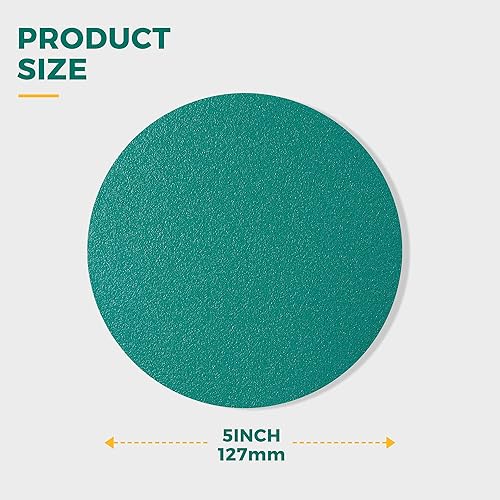 Miniatura 2 de S SATC Papel de arena de 5 pulgadas, discos de lijado con gancho y bucle, disco de lijado de película verde de grano 180, paquete de 50 almohadillas