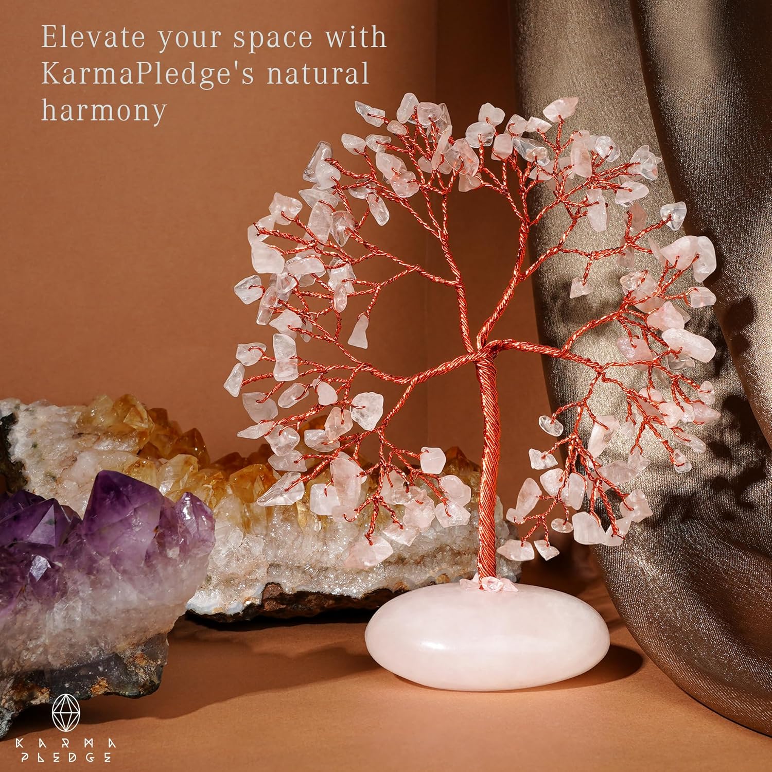 Rose Quartz Crystal Tree of Life Birthday Gifts for Women Mom Sister Friends, Feng Shui Chakra Tree for Positive Energy, Good Luck, Money, Reiki Healing, Aesthetic Home Office Desk Room Table Decor - Image 4