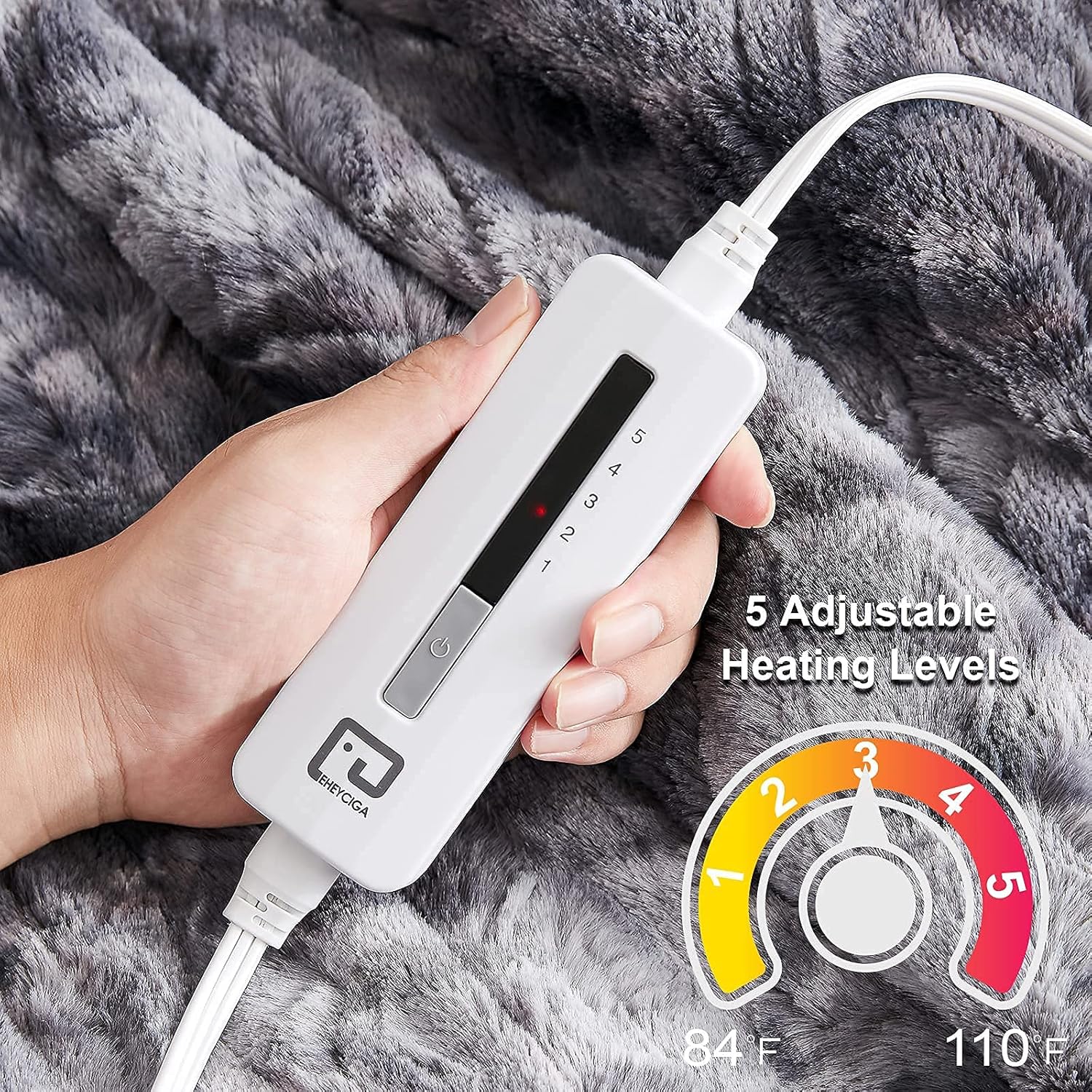 EHEYCIGA Electric Heated Blanket Throw, Faux Fur Sherpa Fast Heating Blanket Throw with 5 Heat Settings& 3 Hours Auto Off (50 x 60 Inches, Grey) : Home & Kitchen