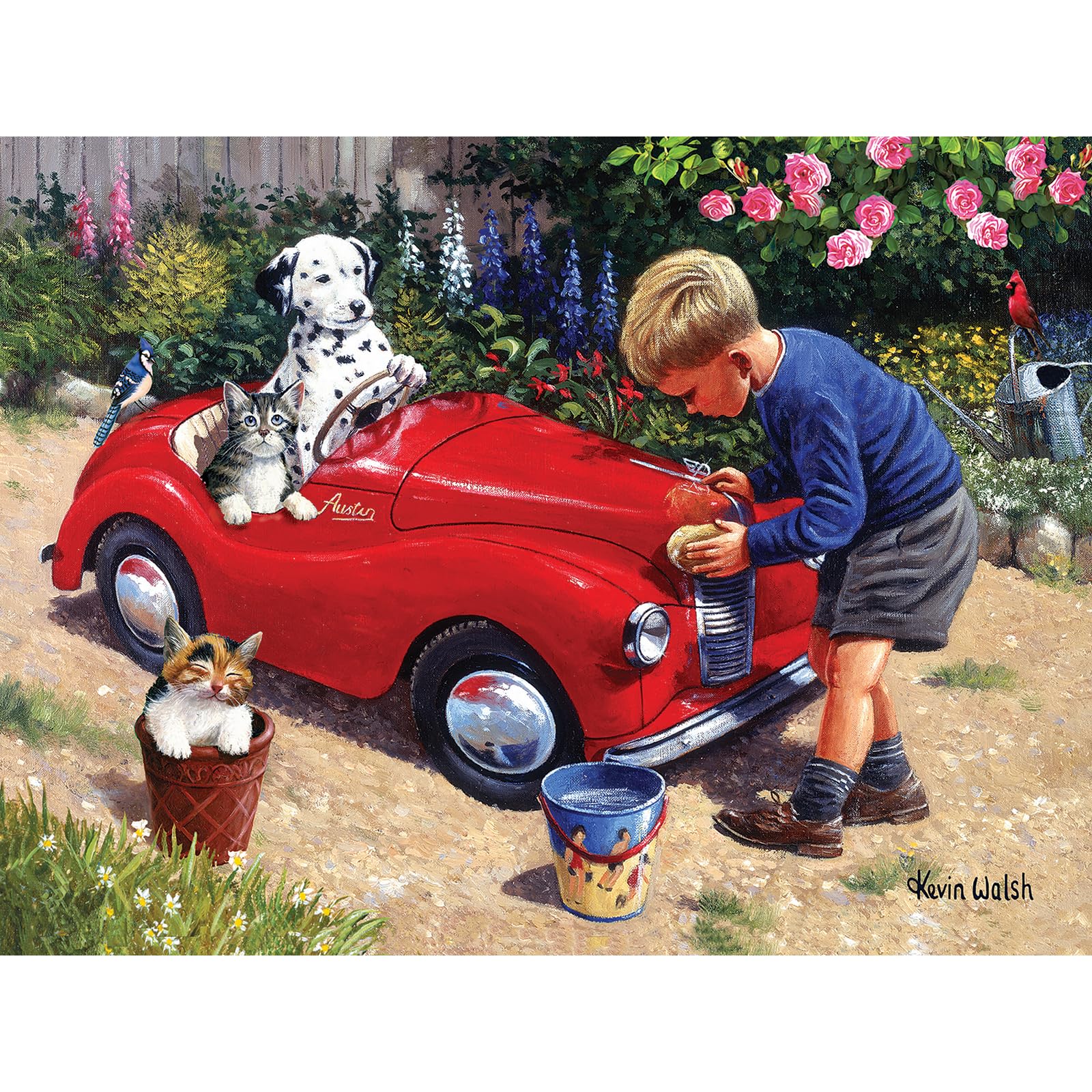 Bits and Pieces - Large 300 Piece Jigsaw Puzzle for Adults - Washing The Car - Adorable Cute Family Jigsaw Puzzle by Kevin Walsh, Completed Puzzle Size: 18" x 24"